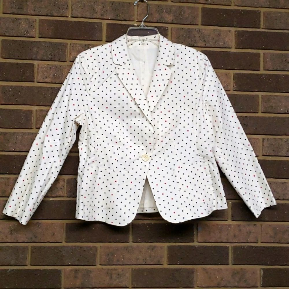 Rose Pistol Lined Blazer Cream Multicolored Polka Dot Blazer Tailored Size Large